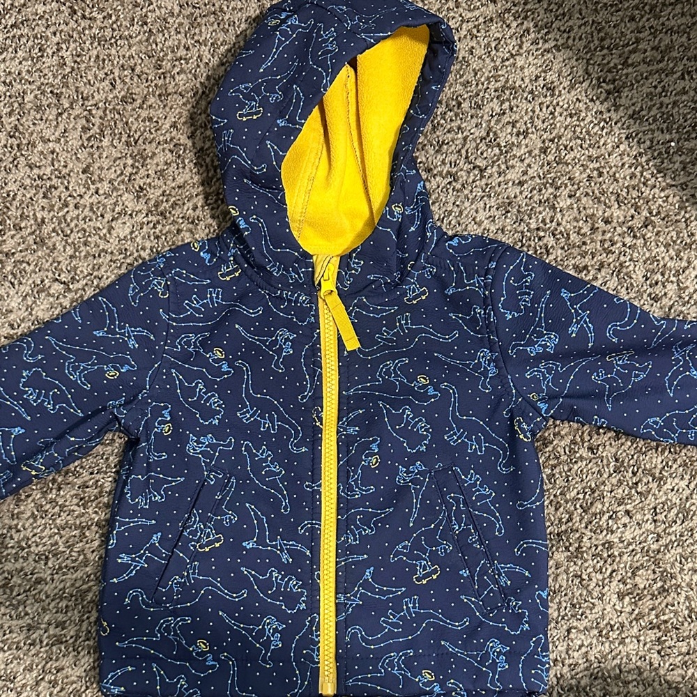 Cat & Jack Navy Dinosaur Hoodie with Bright Yellow Interior